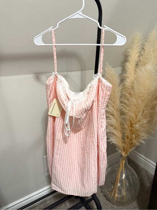 Peppermayo Dresses & Skirts - Peppermayo Pink Gingham Mini Dress with Lace